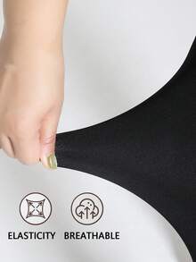 半双装女士时尚黑色不透明紧身连裤袜，高弹力，裆部柔软舒适 - 黑色 - 查看 3