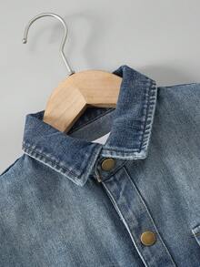 青少年男孩休闲时尚工作服口袋漂白西装领长袖衬衫，秋冬