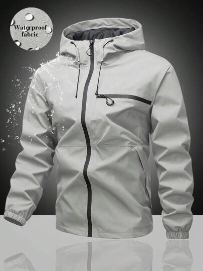 男士连帽抽绳软壳防风夹克，运动休闲两相宜，正面大口袋，侧边拉链口袋，适合日常穿着，百搭流行款。