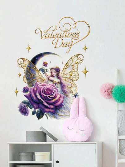 ملصق حائط 1 قطعة بتصميم زهور خيالية وفراشات، ملصقات زخرفية مصنوعة من مادة PVC قابلة للإزالة وذاتية اللصق، سهلة التقشير، ديكور منزلي يجدد حياتك، ملصقات لأعياد الميلاد والتخرج