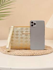 Cartera de embrague con patrón ondulado mini, monedero con cremallera de gran capacidad y minimalista - Dorado - Ver 5