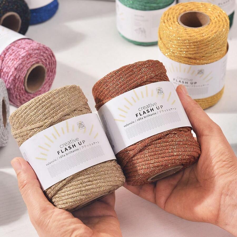 60m 3mm Metallic Gold Tinsel Thread, Shiny DIY Crochet Cord For Bags, Crafts, Multi-Color Options - Suitable For Crochet Bags, Handicrafts - Multicolor - View 1