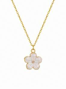 2色精美時尚五瓣花吊墜女孩夏季鎖骨項鍊，適用於兒童甜美可愛街頭配飾，日常生活禮物