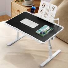 Mesa Plegable Laptop,Mesa de Trabajo para Cama con Radiador Enfriadora para Laptop,Plegable Escritorio para Cama,Computadora con Piel de PVC Antideslizante,Soporte Ajustable (Black) - Negro - Ver 10