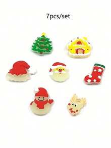 7pcs Glow-In-The-Dark Christmas Shoe Charms, PVC Material, For Holiday Decorations, Fun Party Favors Shoe Accessories, Christmas Gifts - Multicolor - View 8