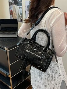 1个女士摩托车造型枕形包，时尚便携粉色单肩斜挎包，2025新款上市，除臭说明：放置于通风处1-3天以散去材质气味。 - 黑色 - 查看 7