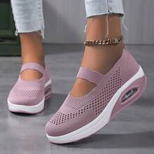 Giày thể thao đế dày Air Cushion thông thường dành cho nữ, Giày đi bộ gót nêm rỗng thoải mái, Giày chạy bộ ngoài trời thoáng khí. - Hồng - Xem 3