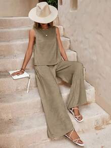 Ladies' Casual Sleeveless Suits Are Suitable For Traveling And Daily Work - 小麥色 - 查看 3