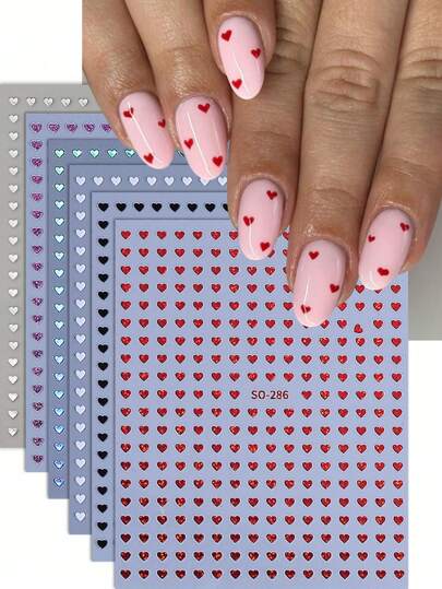 2/6pcs 3D Cute Heart Nail Art Stickers, Sweet Little Hearts Adhesive Decals Valentine Design Charms Nail Foils Manicure Sliders Decoration Tips, Nail Accessories Tools, Nail Supplies