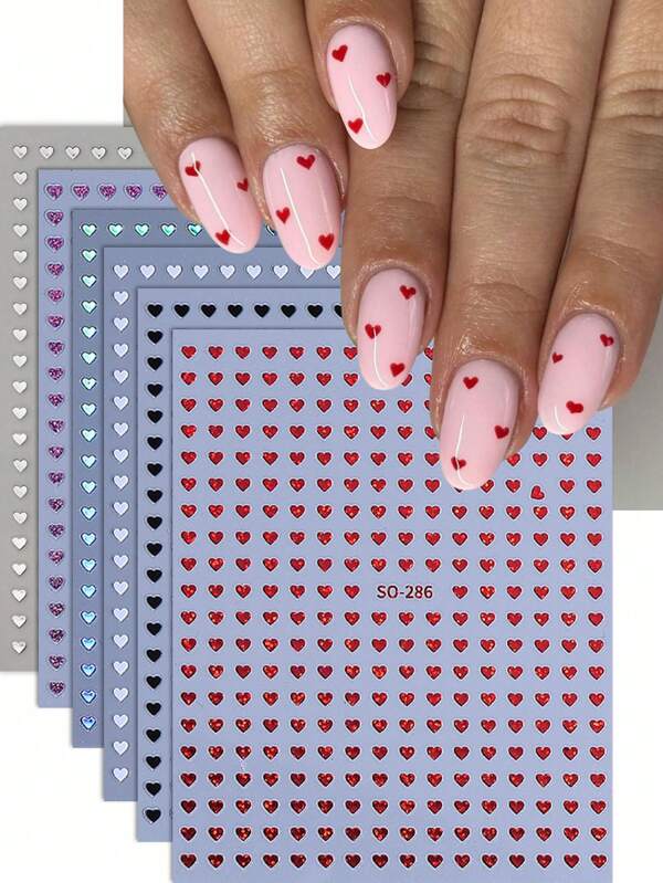 2/6pcs 3D Cute Heart Nail Art Stickers, Sweet Little Hearts Adhesive Decals Valentine Design Charms Nail Foils Manicure Sliders Decoration Tips, Nail Accessories Tools, Nail Supplies