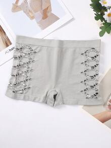 4pcs/Pack Solid Color Seamless Women's Underwear, Comfortable Breathable Geometric Hollow Mesh Sides Mid-Waist Fashionable Briefs