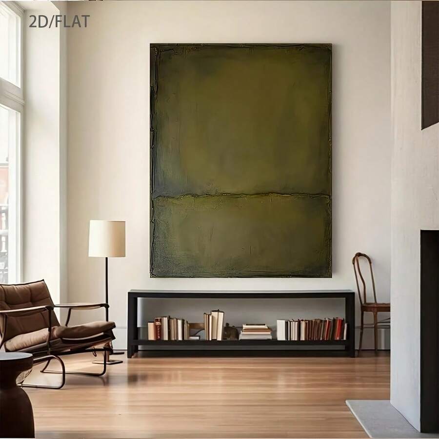 1Pc 2D Flat Abstract Olive Green Minimalist Textured Canvas Wall Art,Prints,Posters,Wall Decor,Wrapped Framed Canvas Print,Home Decor,Living Room Office Dorm Wall Decor,2D Flat Printed,No 3D Effect,Not Oil Painting Framed Ready To Hang,Olive Green - màu xanh lá - Xem 1