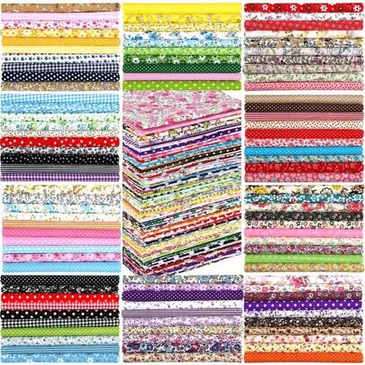 200pcs Pre-Cut Floral And Polka Dot Fabric Squares 3.9x3.9 Inches - Multicolor Polyester Craft Fabric, Suitable For DIY Sewing, Embroidery, Scrapbooking - Assorted Patterns (Plaid, Stripe, Paisley) - Hand Wash Only, Sewing Supplies