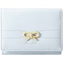 Affordable Prices And A Wide Variety Of Styles.  Fashion Wallets Girls Cute Coquette Bow Small Wallet Aesthetic Card Holder ID Window Purse For Women (CREAM) - 粉紅蝴蝶結藍色 - 查看 1