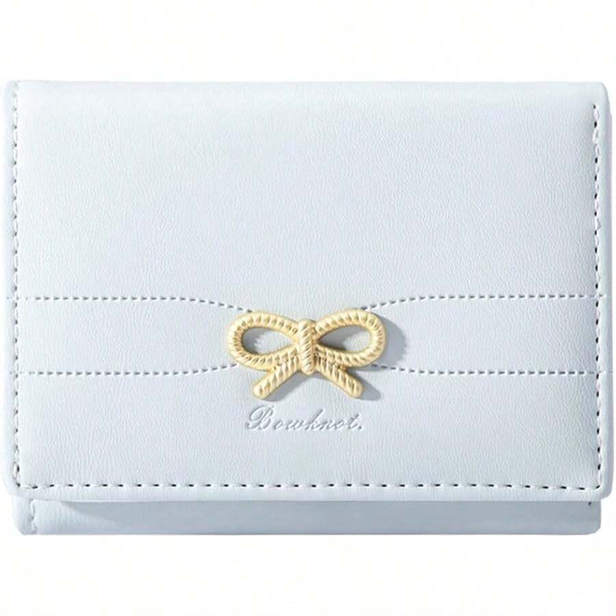 Affordable Prices And A Wide Variety Of Styles.  Fashion Wallets Girls Cute Coquette Bow Small Wallet Aesthetic Card Holder ID Window Purse For Women (CREAM) - 粉紅蝴蝶結藍色 - 查看 1