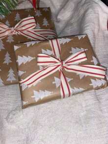 5 Yard Roll Christmas Striped Ribbon,Gift Wrap Ribbon Natural Craft Accessory Satin Ribbon, DIY Crafts, Holiday Wedding Valentine's Christmas Birthday Party Decorations Valentine's Day