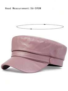 Mũ nồi da PU thời trang màu trơn, thích hợp để đội hàng ngày - Hồng - Xem 4