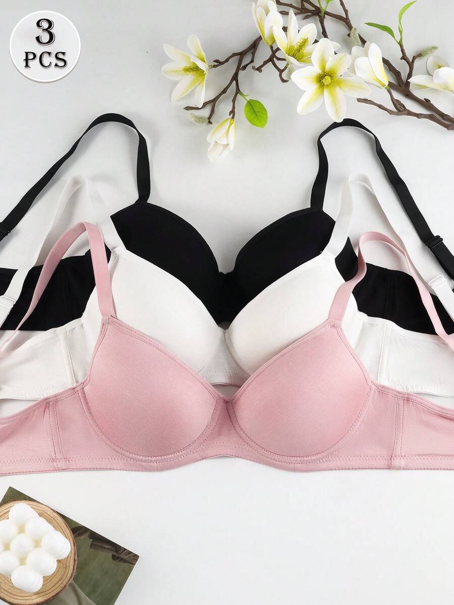 3 buc lenjerie intimă fără cusături pentru femei, sutien fără fer cu ridicare și suport lateral, sutien minimalist casual respirabil