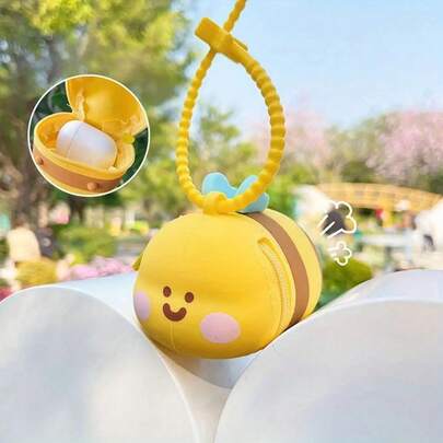 1 Cute Bee Earphone Storage Bag & Coin Purse - Anti- Portable Earphone Keychain, Suitable For Travel - Yellow And Blue Available - Ideal Gift For Tech Enthusiasts