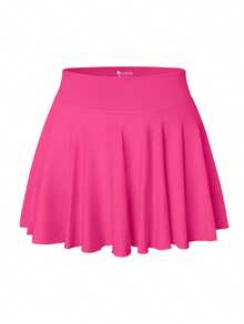 Women One Piece Skirt 2 In 1 Flowy Basic Versatile  Stretchy Flared Casual Mini Skirts - Dragon Fruit Color - View 1