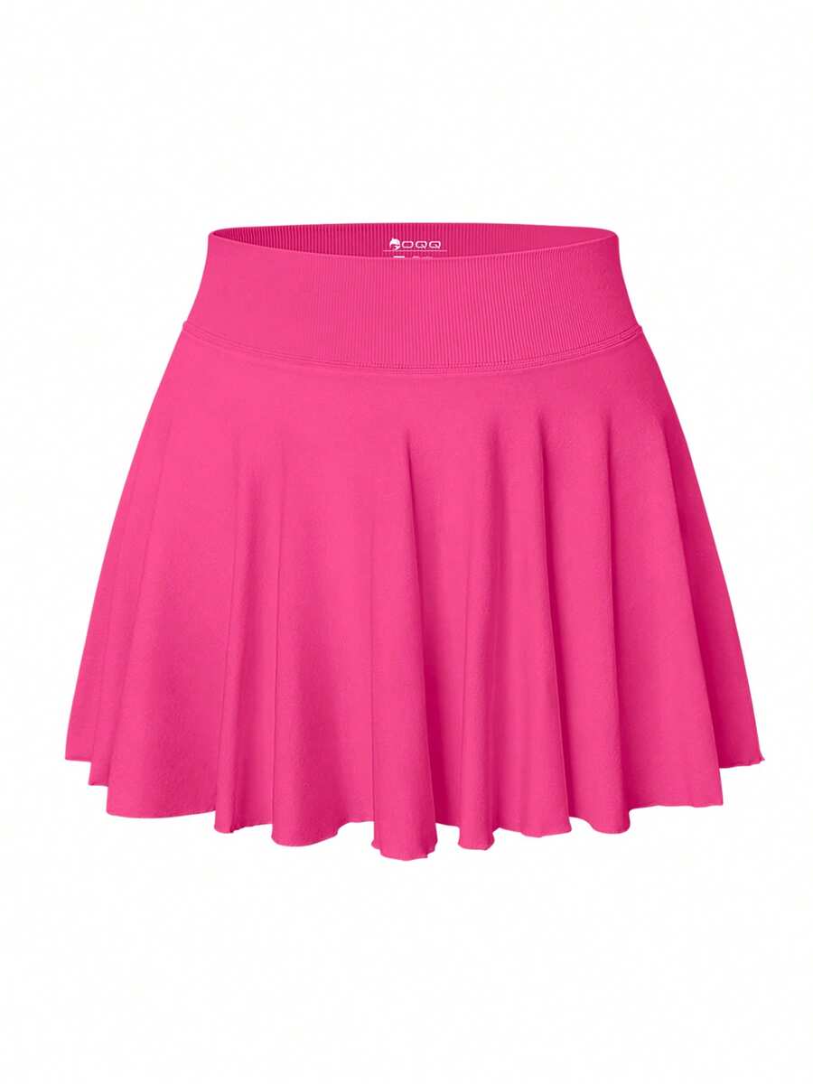 Women One Piece Skirt 2 In 1 Flowy Basic Versatile Stretchy Flared Casual Mini Skirts - Dragon Fruit Color - View 1