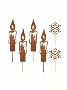 4/6 sztuk świątecznych rdzawych świeczek ogrodowych, świece w kształcie płatków śniegu, ozdoby świąteczne, dekoracje rustykalne, ozdoby do doniczek, na zimę