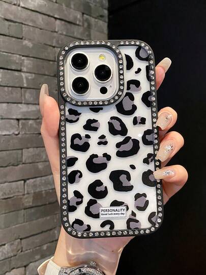 1pc Luxury Leopard Print Rhinestone Transparent Shiny Phone Case, Compatible With IPhone 17/17 Air/17 Pro/17 Pro Max/16 16 Pro 16 Plus 16 Pro Max 15 14 13 Pro Max 13 12 11, Soft Shock-Proof Anti-Fall Full Coverage Phone Case