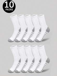 2/5/10/20 Pairs Black, White, Gray Solid Color Mid-Calf Socks, Striped Sports Socks, Suitable For Daily Fitness, Running, All Seasons, Fall - Multicolor - View 15