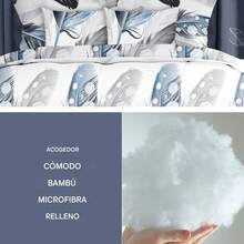 CozyCreatures Perfecto para una cama, este juego de edredón de ocho piezas presenta un vibrante estampado floral y ropa de cama suave y cómoda.Este juego de cama para todo tipo de clima incluye un edredón, una sábana ajustable, dos fundas de almohada, dos fundas de almohada y dos cortinas, lo que lo convierte en un regalo. - Azul y blanco - Ver 11