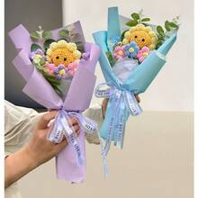 Flor de girasol y cara sonriente tejida a mano a ganchillo, regalo de cumpleaños para la novia