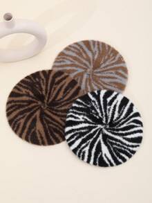 1pc Casual Faux Fur Zebra Striped Beret Hat, Vintage Thick Pattern, Soft & Fluffy, Suitable For Gifts And Daily Wear, Autumn/Winter