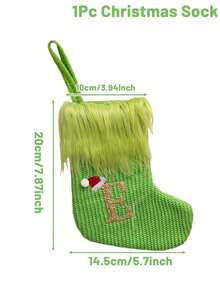 1pc Green Fluffy Christmas Stockings, Christmas Decorations Stocking Socks, Christmas Party Favors Gift Bags, Christmas Hanging Stocking Ornaments With A-Z Alphabet, Christmas Tree Decorations, Christmas Gift Ideas, Christmas Decorations 2025, Christmas Gift Packaging Bags, Christmas Tree Decorations, Home Decor, Room Decor, Winter Festival Fireplace Decor, Christmas Decor, Xmas Party Decor, Christmas Party Supplies