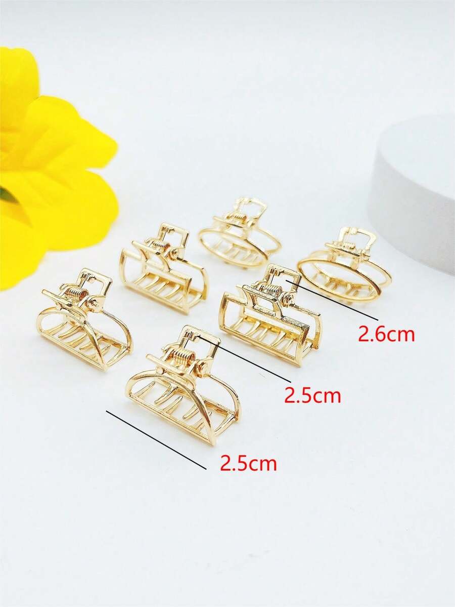 6pcs/Set Small Metallic Hair Claws Suitable For Securing Hair In The Back For Small Sections And Strand Casual - Gold - View 1