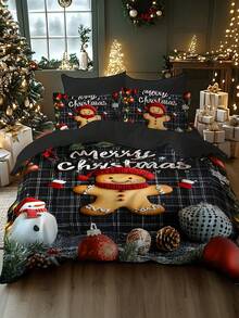 2/3pcs Christmas Bedding Set, Soft & Comfortable Duvet Cover Set With Digital Printing Of Santa Claus, Sleigh, Snowman, Bell, Reindeer, Pine Tree, Suitable For Bedroom, Guest Room, Dorm, Hotel