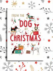 1 pieza Tarjeta de Navidad con sobre - Diseño de perro lindo "Del perro en Navidad" - Tarjeta de felicitación festiva para familia, amigos y parejas - Multicolor - Ver 3