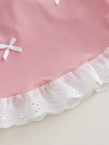 Chatreadl Blusa de manga comprida com acabamento em renda para meninas, 3 peças, design casual com laço, roupa versátil para atividades ao ar livre, primavera/outono