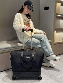 可折叠轮式旅行包，大容量衣物，可拆卸轮子和手柄，周末包，过夜包，行李包，便携罩，轮式包，短途商务旅行包，牛津布孕妇旅行包，适合旅行、度假、返校、旅游、宿舍、大学/高中学生学校包学校配件学校用品