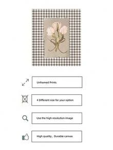 1 pezzo Stampa artistica a parete bianca senza cornice con tulipano, cartellone floreale con motivo a scacchi marrone in stile cottage, decorazione minimalista da fattoria per soggiorno/camera da letto/camera da letto, decorazione primaverile botanica per la stanza, regalo perfetto (stampe da parete, cartellone funky, ritorno a scuola)