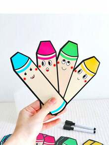 BELLKIDS 10 Pcs, Double-Sided Erasable Cards, Four Colors, Pencil Shaped Blank Cards, DIY Cards, Pencil Drawing Cards, Lucky Cards, Cognitive Game Props, Suitable For Classroom, Home, Student Stationery, Teaching Aids