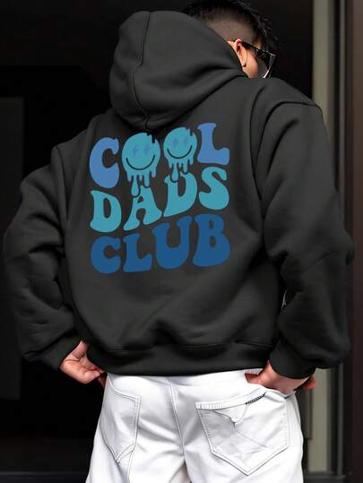 Men's New Sports Casual Drawstring Sweatshirt, "COOL DADS CLUB" Graphic Print, Warm & Comfortable For Outdoor, Suitable For Friends, Teams, Clubs, Winter Outdoor Travel, Daily Casual Wear, Gym Workout, Christmas, Father's Birthday Gift, Lightweight Sports Hooded Sweatshirt, Versatile For Sports, Hiking, Fishing