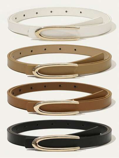 4 قطع (أسود + أبيض + خاكي + كاميل) حزام نسائي ضيق ذو إبزيم على شكل حرف U، تصميم أنيق راقي للفساتين، حزام متعدد الاستخدامات للاستخدام اليومي العادي