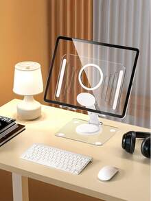 Rotatable Dual Folding Device Stand – Fully Adjustable Foldable Desktop Holder Cradle Dock | Versatile Tablet & Phone Stand With Thick, Stable Base | Foldable Design For Home & Office Use | Compatible With Tablets (Including IPad Series), Phones, And Switch | Practical Desk Accessory For Easy Viewing & Stable Placement - 白色 - 查看 3