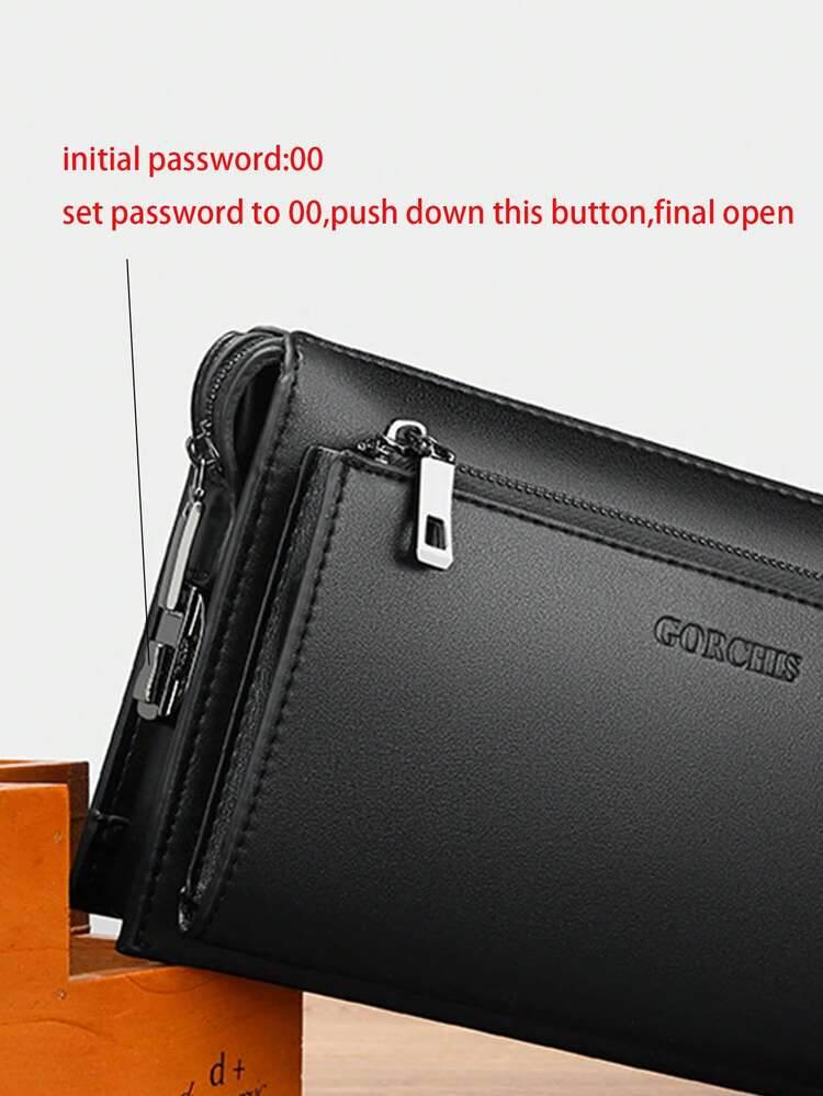 男士休闲多槽防盗密码锁商务手拿包钱包，长款信用卡夹，适合父亲节礼物、情人节礼物、通勤、旅行 - 黑色 - 查看 4