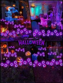 Solar Powered Eyeball Ground Stake Light - Green/Purple Lighting, Spooky Eyeball, Solar Powered With Flickering Twisting Firefly Effect, Waterproof IP44, Outdoor Pathway Light For Halloween Decor, Undetachable Photovoltaic Module, Suitable For Garden, Yard And Lawn LED Outdoor Decorative Lighting, Solar Path Lighting, Creepy Atmosphere Decoration!