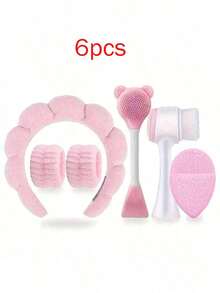 Deep Cleansing Beauty SPA Facial Brush Set, Includes Soft Velvet Headband, Headband Set, Gentle Exfoliating Brush, Fine Silicone Cleansing Brush, Portable Skincare Tools, Suitable For Women, Christmas Gift, Ideal For Outdoor Travel And Business Trips - Multicolor - View 11