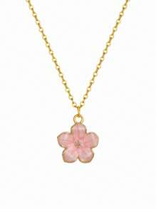2色精美時尚五瓣花吊墜女孩夏季鎖骨項鍊，適用於兒童甜美可愛街頭配飾，日常生活禮物