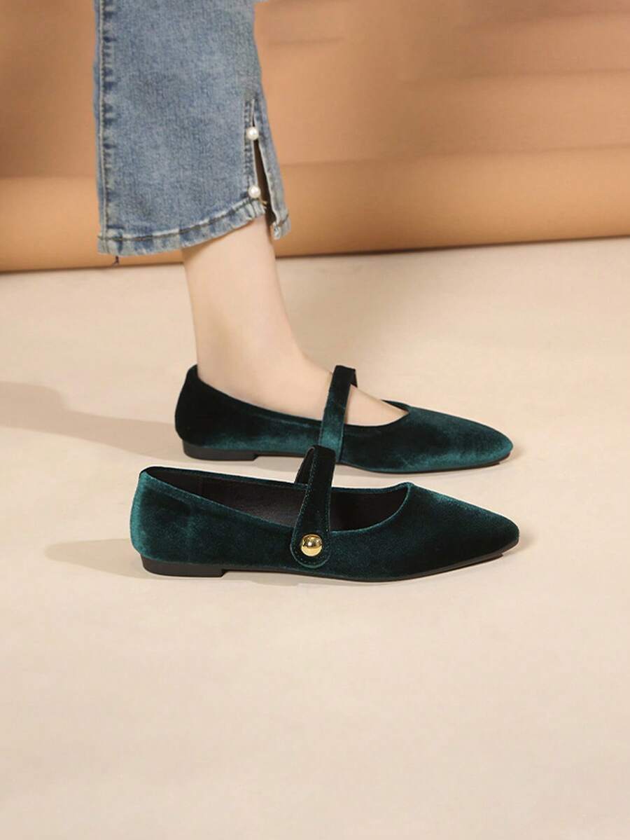 Nuevos zapatos planos con puntera poco profunda y hebilla para el verano, de material, de fácil puesta, zapatos versátiles para el trabajo para mujeres Preppy Casa - Verde - Ver 1