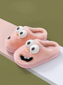 Pantufas térmicas masculinas com estampa de cachorro Big Eye, pantufas fofas de desenho animado para uso interno, antiderrapantes, outono/inverno