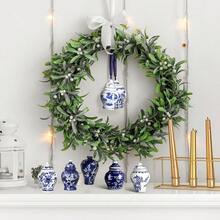 4pcs Christmas Tree Ceramic Pendant Hanging Mini Ginger Jar Decoration DIY Ornaments, Room Decoration, Home Decoration Pendant, Chinoiserie Hanging Decoration, Blue And White Porcelain Pendant, Bedroom Furniture,Door Handle, Coffee Shop, Tea Room Decoration Vases,Car Pendant, Party Decoration Pendant Christmas Tree Ornaments, Christmas Decoration Christmas Decorations