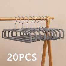 10/20pcs Short Flocked Plastic Pant Hangers, Sturdy & Durable, Space-Saving, Non-Bulging Shoulders, Non-Slip Design, Curved Shoulders With Grooves To Hang Bra Straps, Underwear, Suitable For Home, Dorm And Retail Clothing Store Display